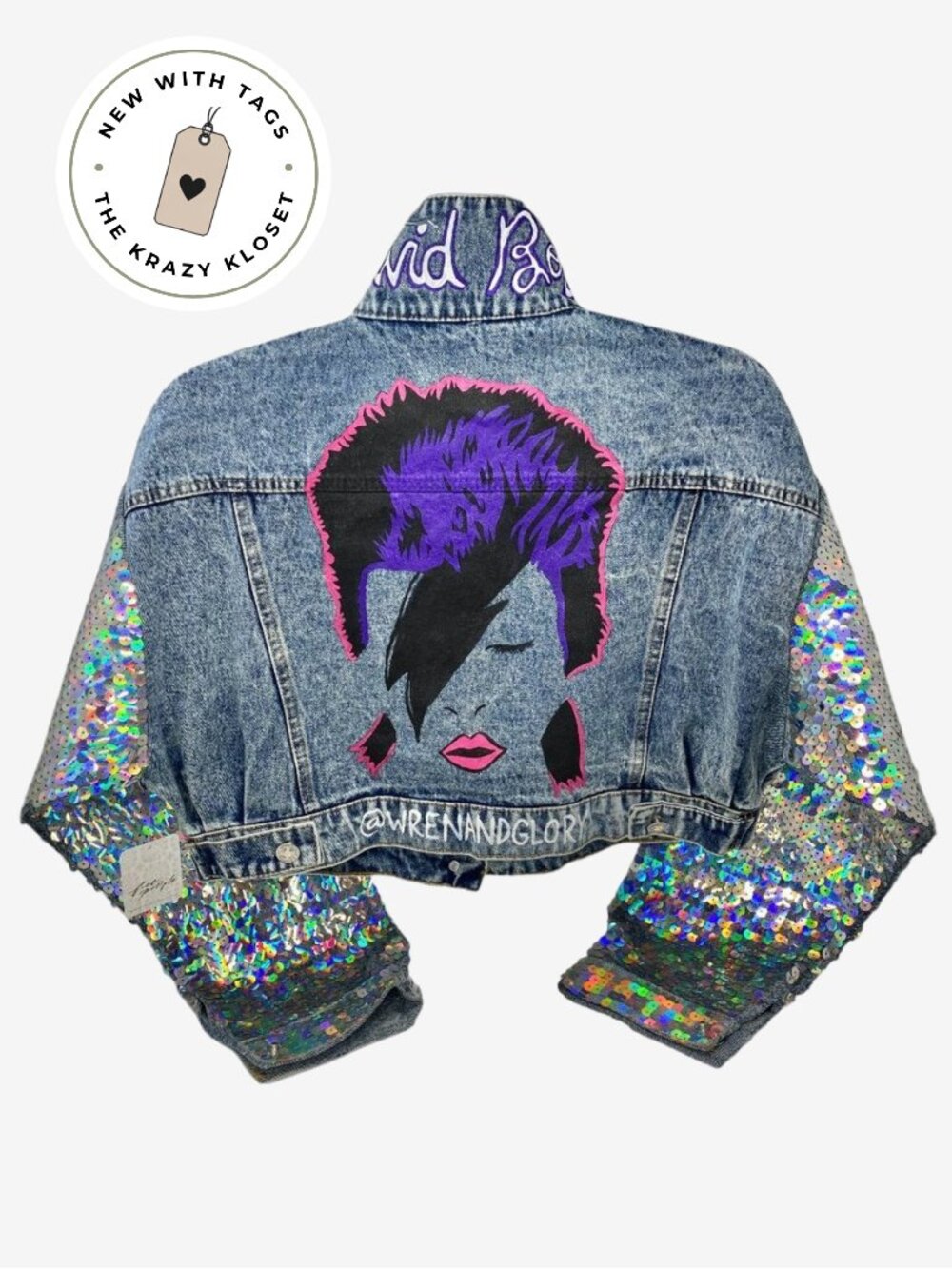 NWT Free People x Wren + Glory David Bowie Sequin Denim Jacket | OS